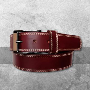 Cinturón de Piel – Vino y Costuras Blancas