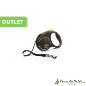 [OUTLET] Correa FLEXI Design con Cinta para Perros, Talla S, Negro/Verde (Cinta 5M)