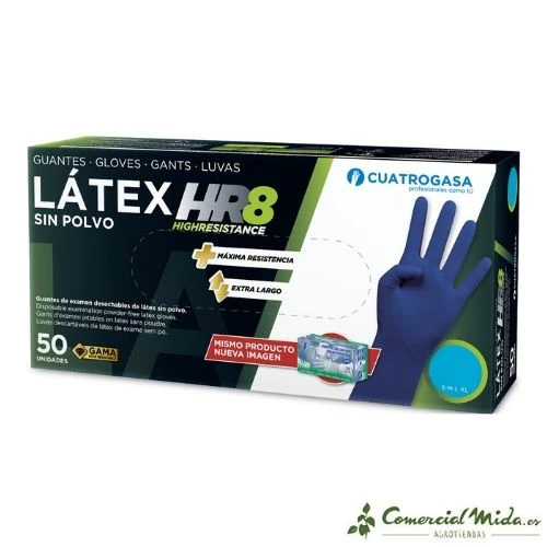 Guantes CUATROGASA LÁTEX HR8 Sin Polvo Alta Protección - Imagen 2