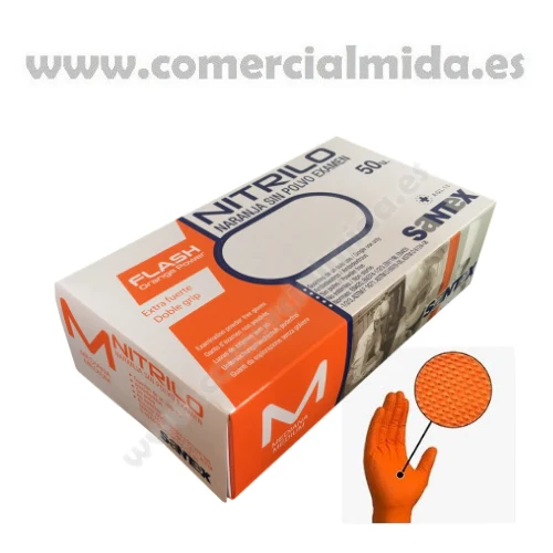 Guantes de un solo uso de NITRILO FLASH ORANGE POWER Naranja Sin Polvo - Ref: GD26O (50 Uds) - Imagen 3