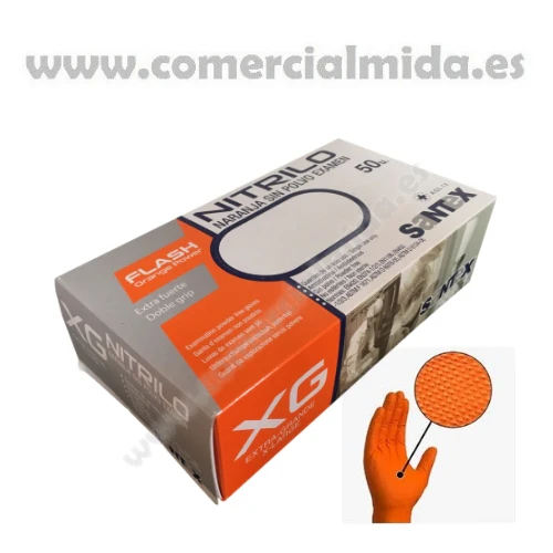 Guantes de un solo uso de NITRILO FLASH ORANGE POWER Naranja Sin Polvo - Ref: GD26O (50 Uds) - Imagen 5