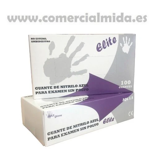 100 Guantes Desechables Nitrilo Sin Polvo ELITE 4,4 gr Azul Cielo