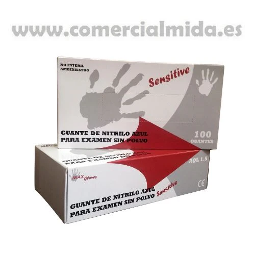 100 Guantes de Nitrilo Sin Polvo Azul MAX GLOVES SENSITIVE Ref: 60203
