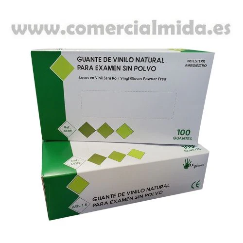 100 Guantes Desechables de Vinilo Natural Sin Polvo Natural MAX GLOVES