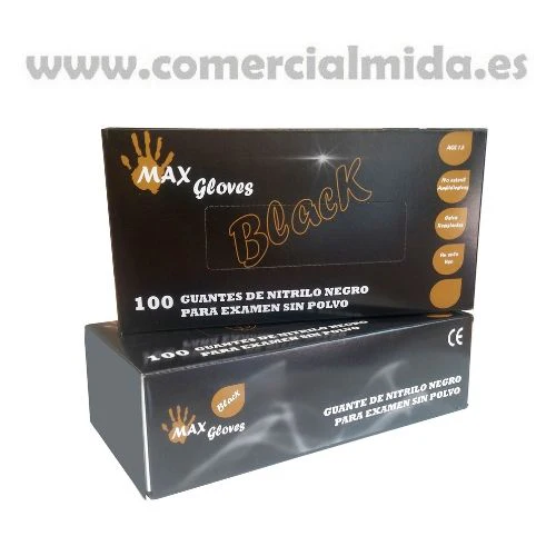 100 Guantes Desechables de Nitrilo Sin Polvo BLACK - Negro