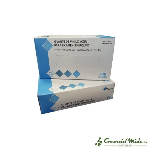 100 Guantes Desechables de Vinilo Natural Sin Polvo Azul 4,5 gr MAX GLOVES